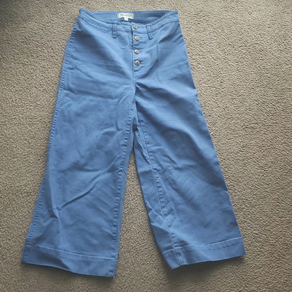 Madewell Blue Cotton Flare Pants - Picture 2 of 6